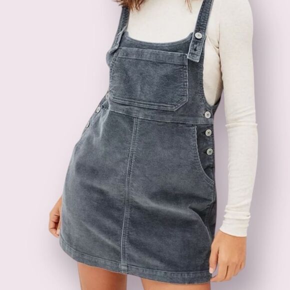 NWT American Eagle Outfitters Corduroy Overall Dress Charcoal Gray - Picture 1 of 7